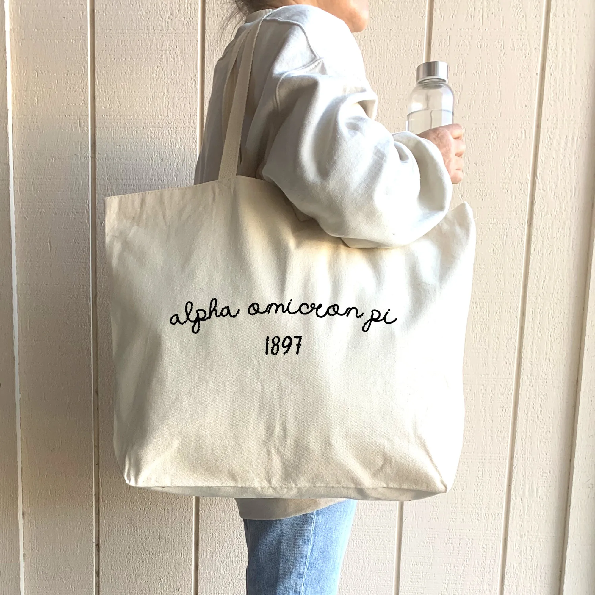 Alpha Omicron Pi Sorority Name and Founding Date Tote Bag