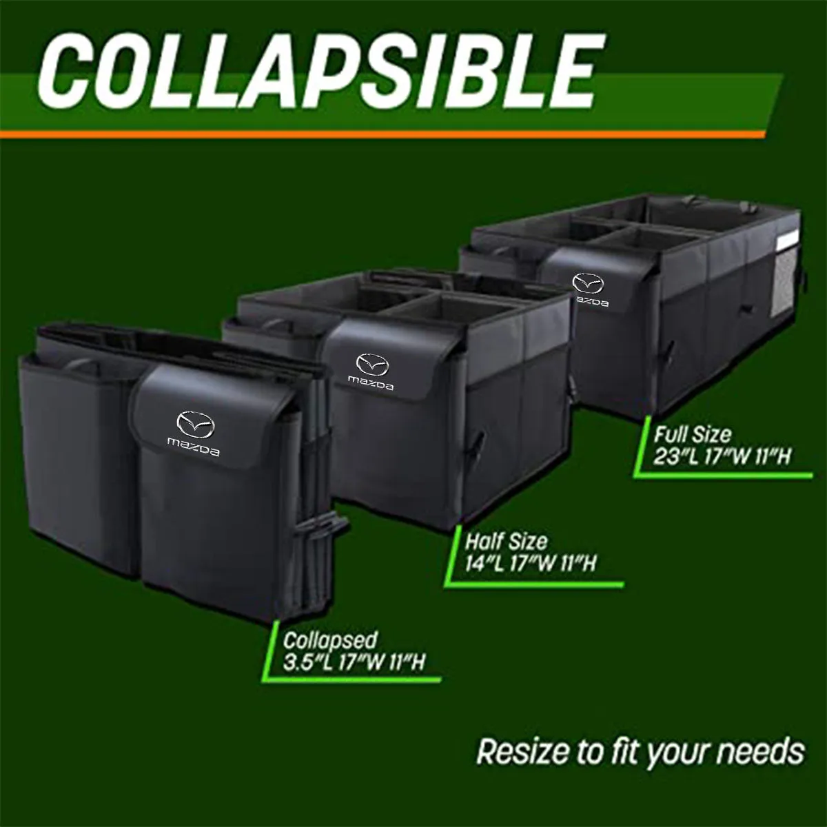 Car Trunk Organizer - Collapsible, Custom fit for All Cars, Multi-Compartment Automotive SUV Car Organizer for Storage w/ Adjustable Straps - Car Accessories for Women and Men MA12993