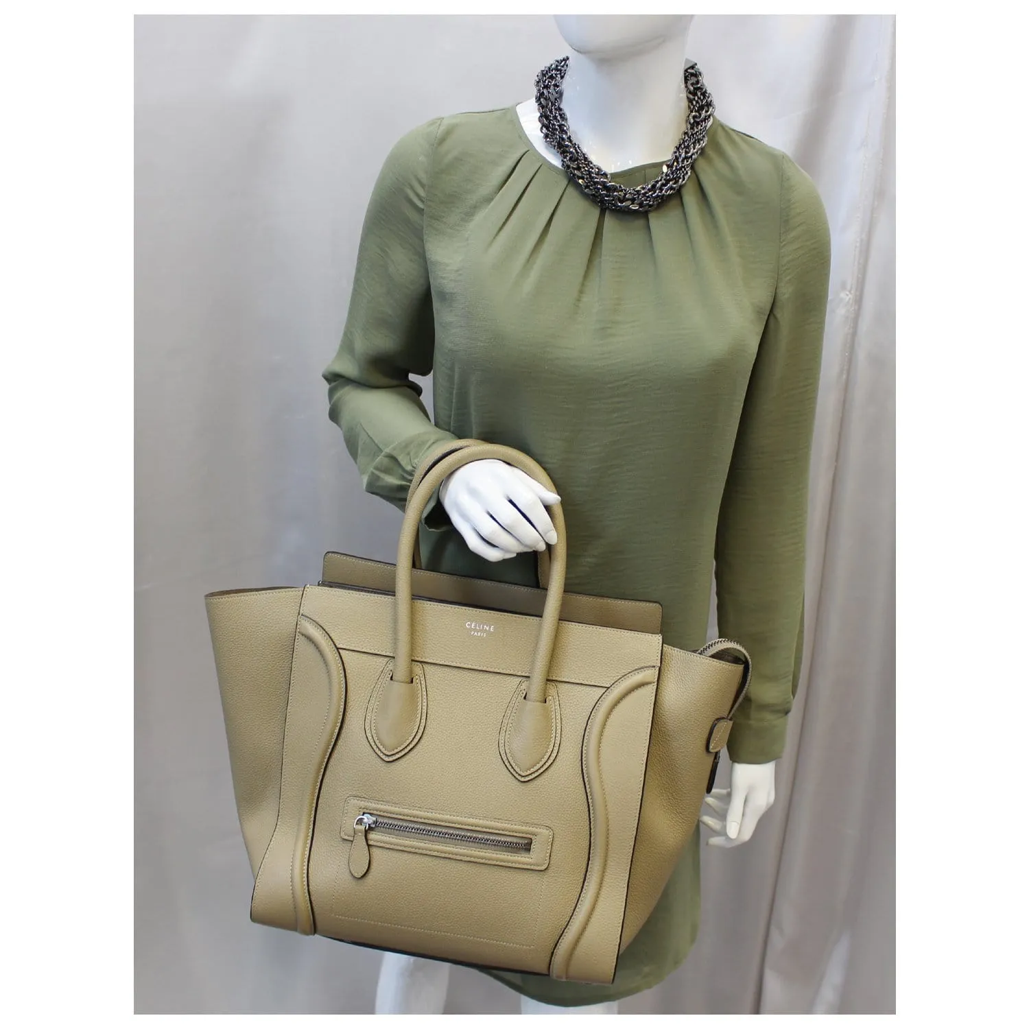 CELINE Mini Luggage Leather Tote Bag Dune