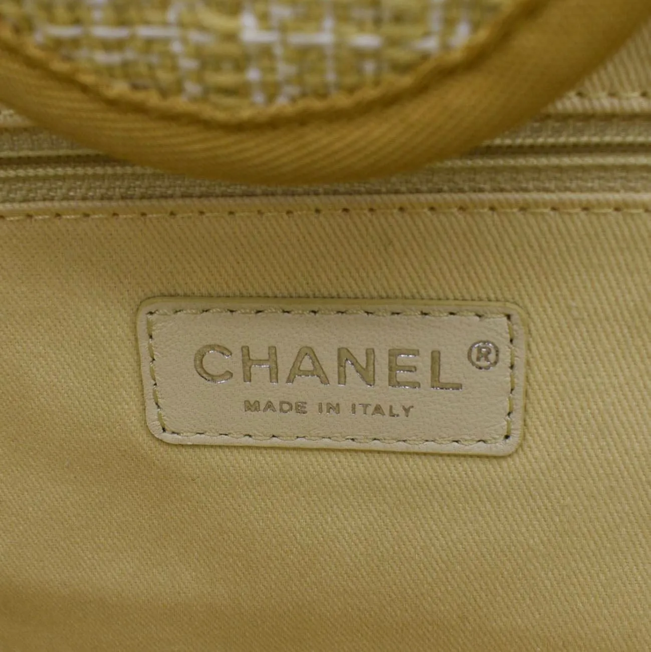 CHANEL Deauville Tweed Canvas Shopping Tote Shoulder Bag Yellow