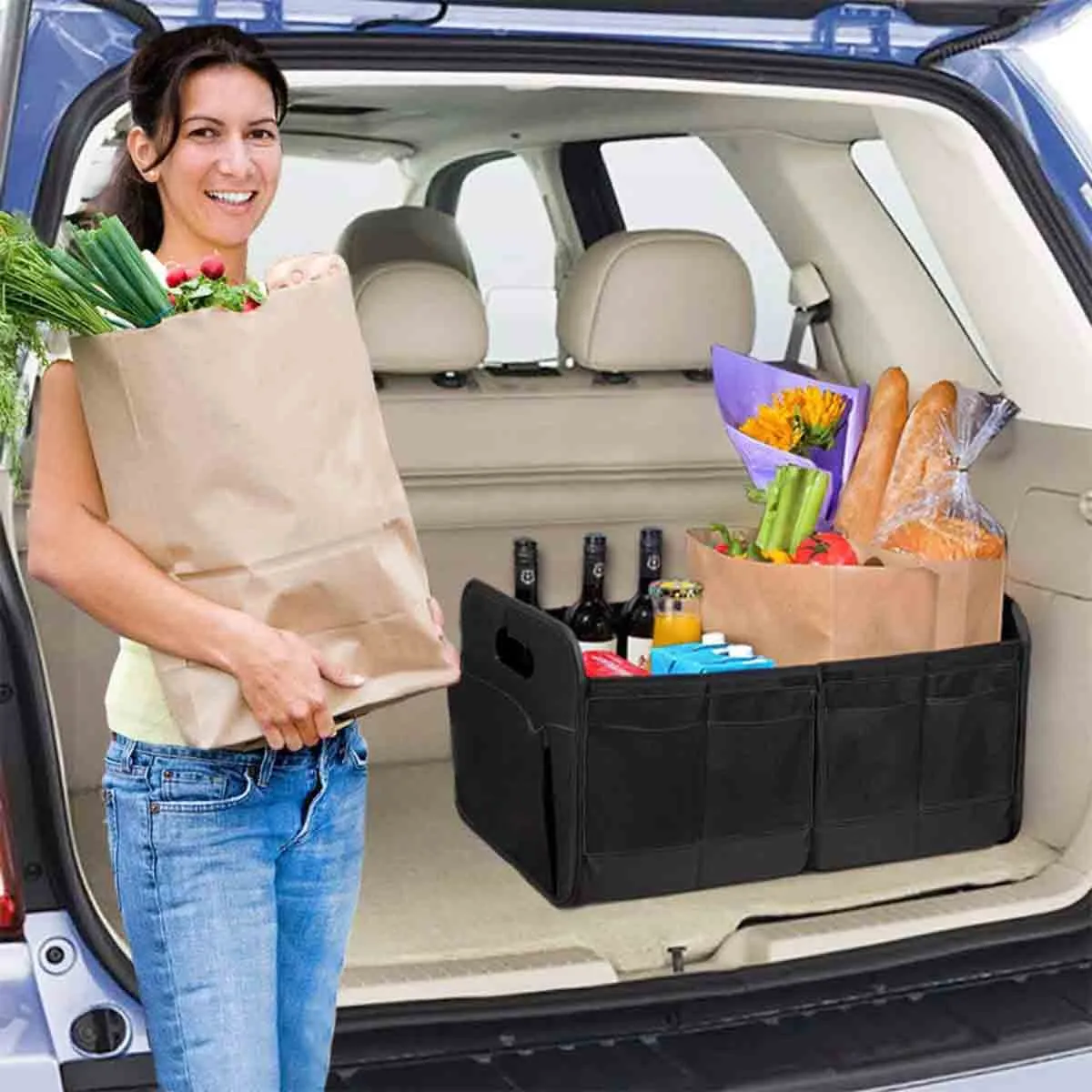 Custom Text For Car Trunk Organizer Storage, Compatible with All Cars, Reinforced Handles, Collapsible Multi, Compartment Car Organizers, Foldable and Waterproof, 600D Oxford Polyester IN12995