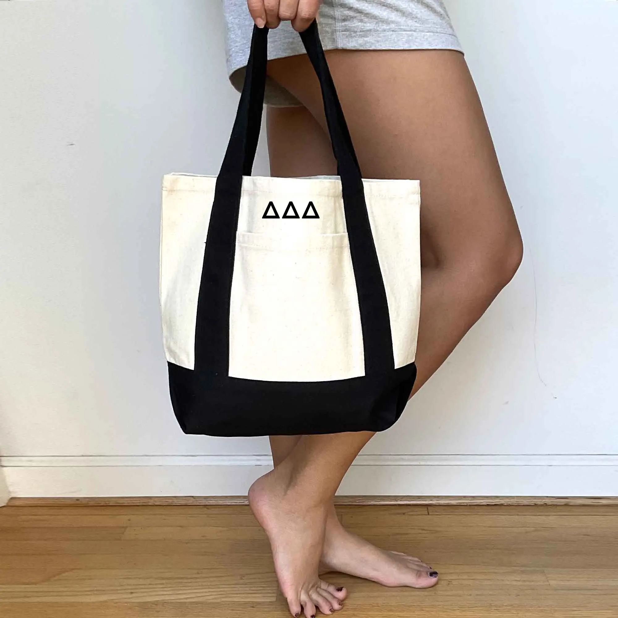 Delta Delta Delta Black Trim Canvas Tote Bag - Perfect for Everyday Sorority Life