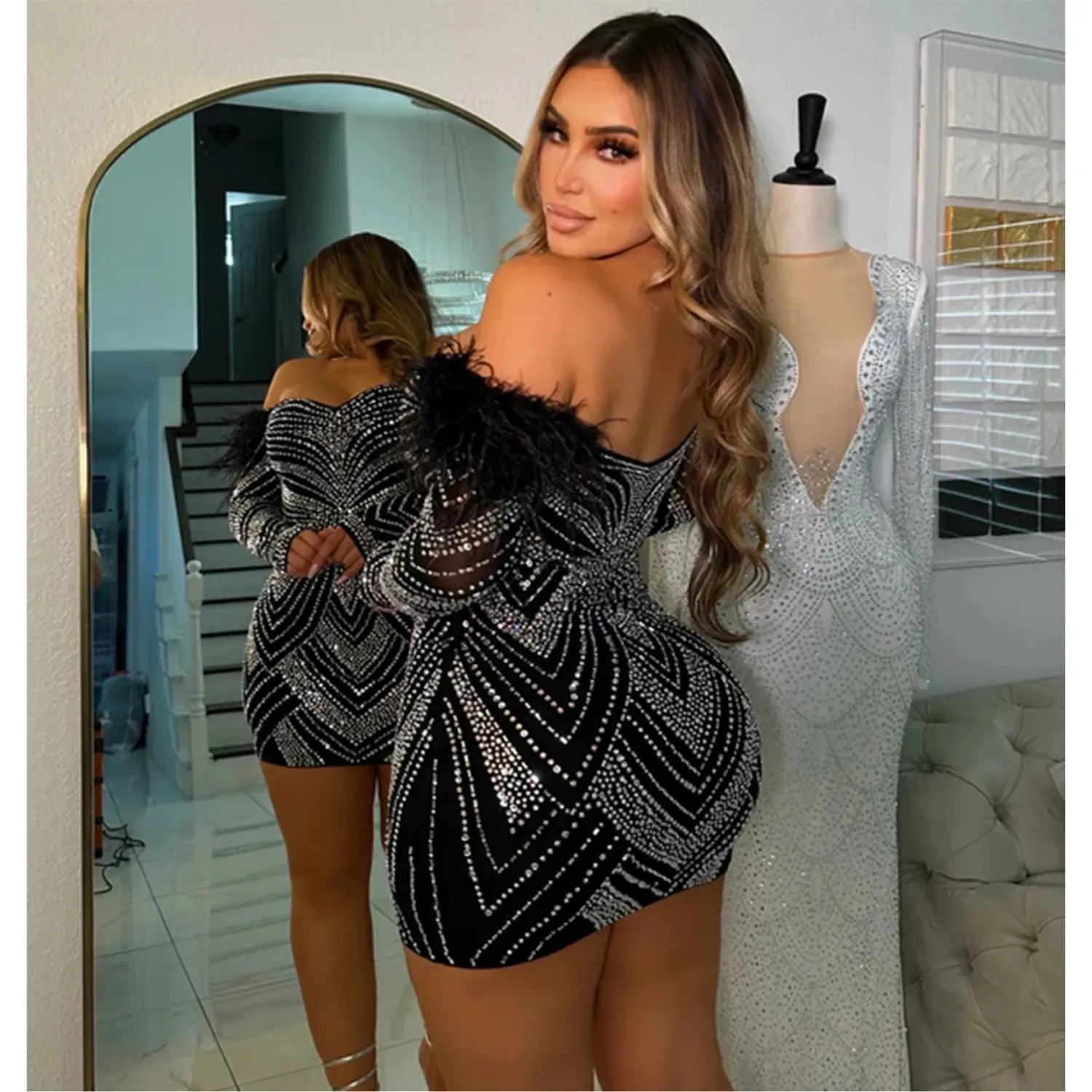 Feather Straight Hip Dress