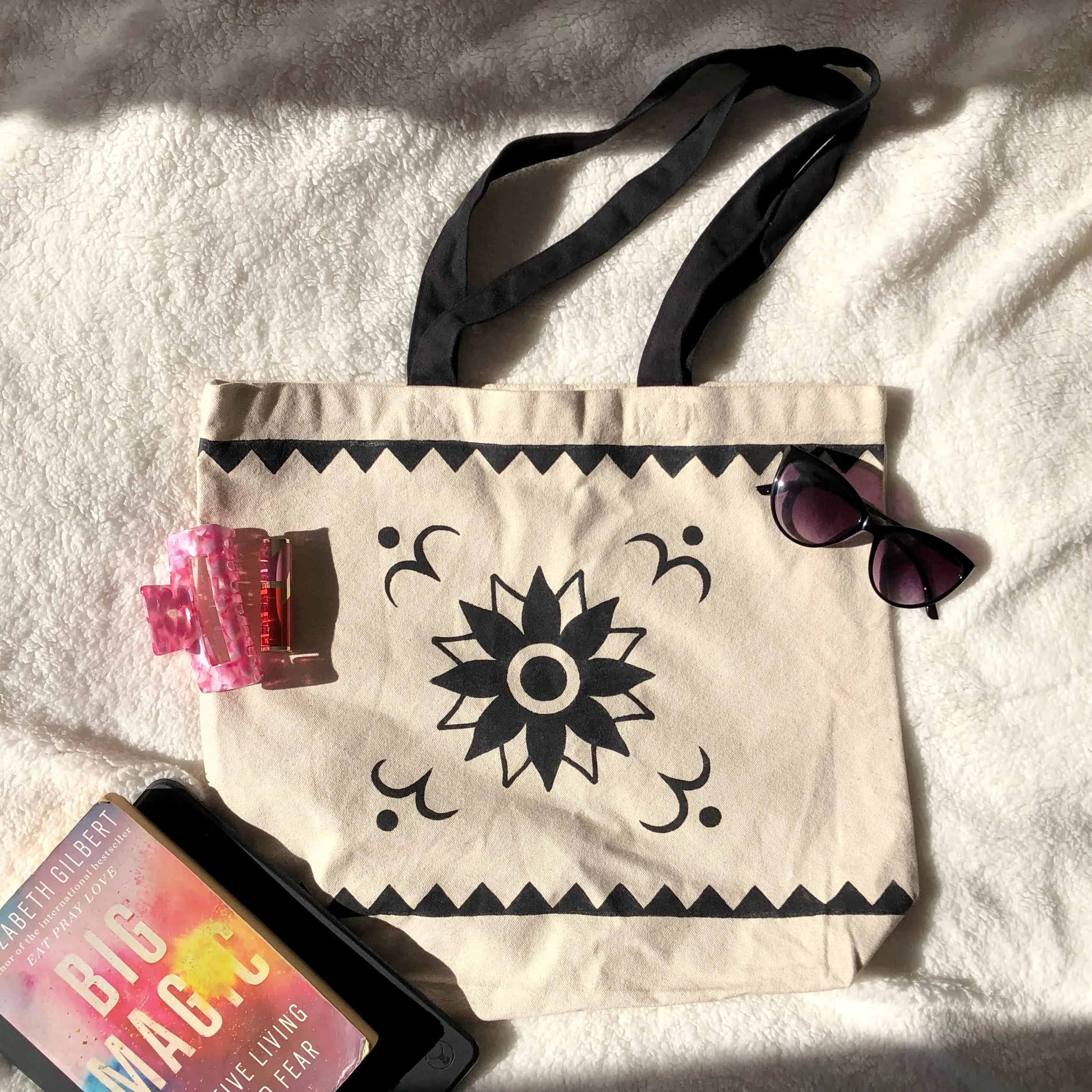 Hand-painted Visayan Flower Pattern Tote Bag