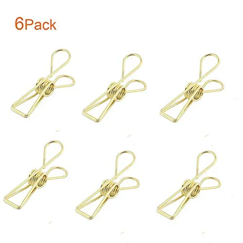 High-end 6PCS Binder Clips for Paper Stainless Steel Multi-Purpose Clips Paper Clip Clamp/Money File Binder Clipsfor Office, Home, School,Gold Color, 2.80.6inch