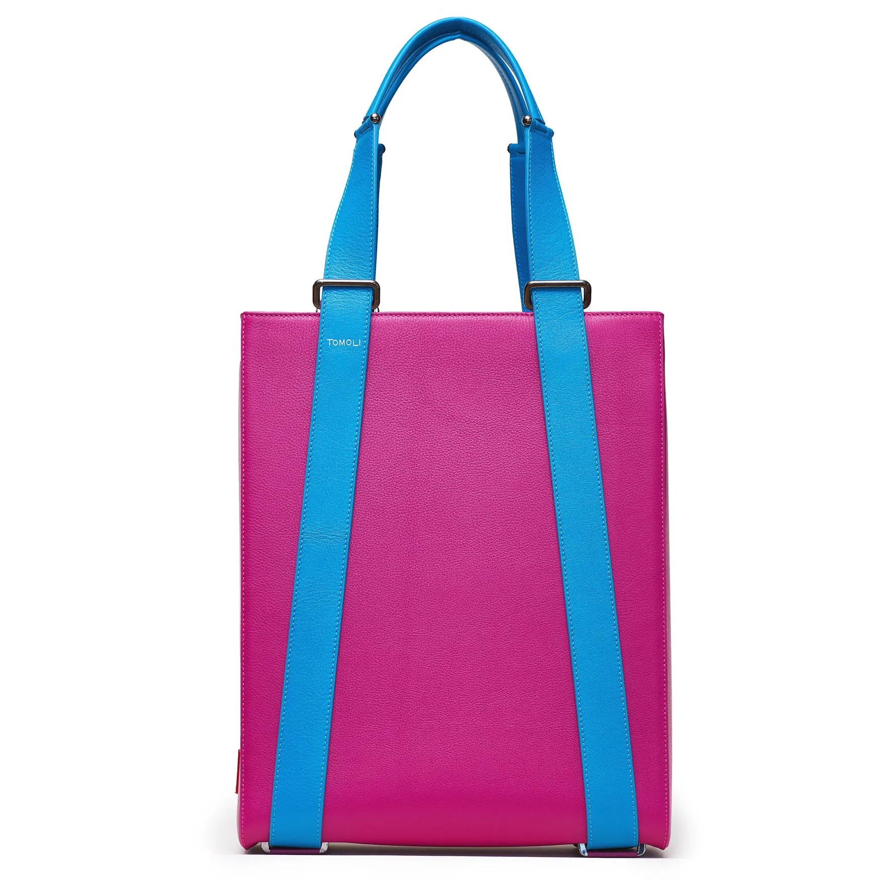 kora large convertible leather tote - sky fuchsia