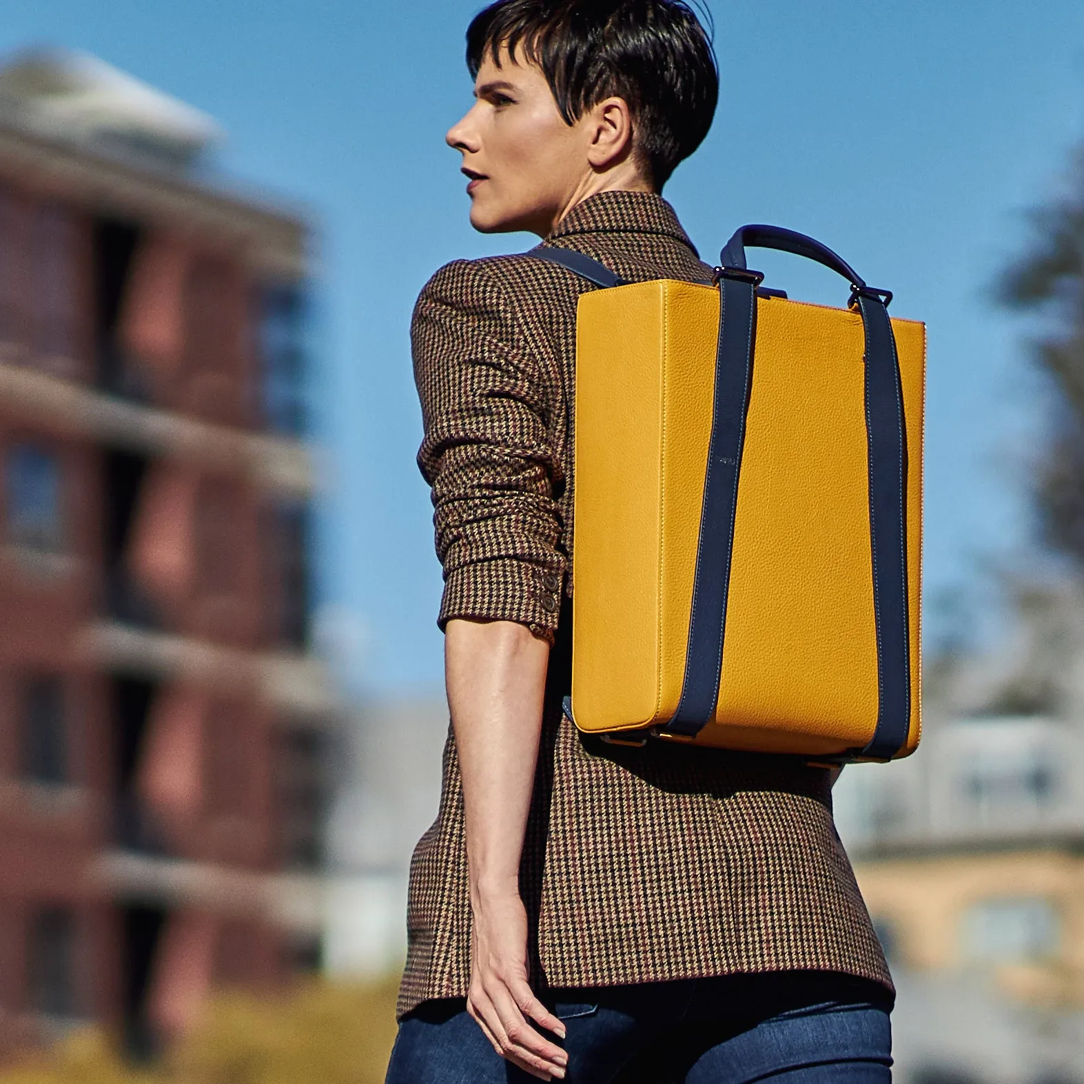 kora large convertible tote in aria leather - shady maize