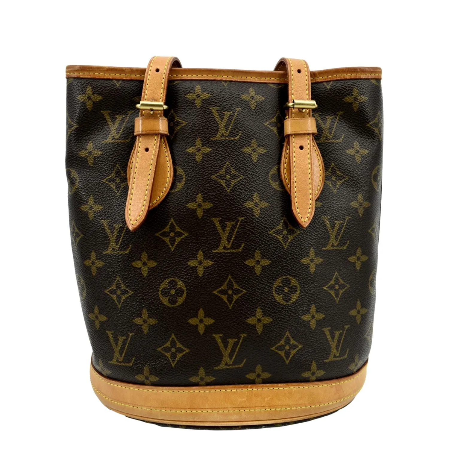 LOUIS VUITTON Petit Bucket Monogram Canvas Shoulder Bag Brown
