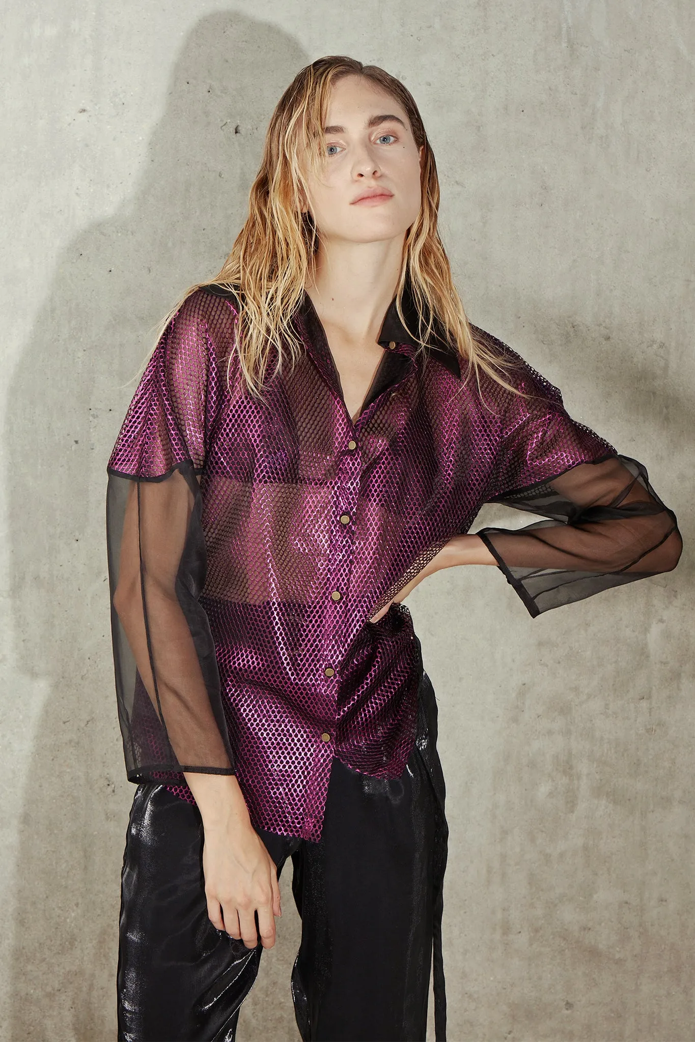 Mesh Organza Shirt - Magenta