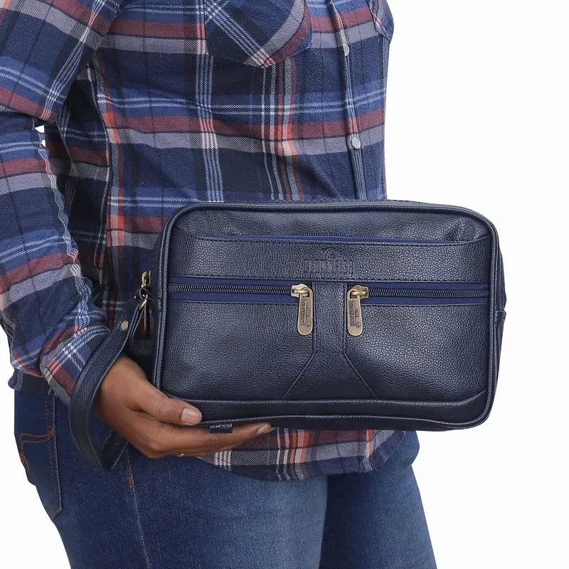 Multipurpose Travel Pouch - Elegant Handbag with Wrist Strap | 28x9x18 cm | Blue