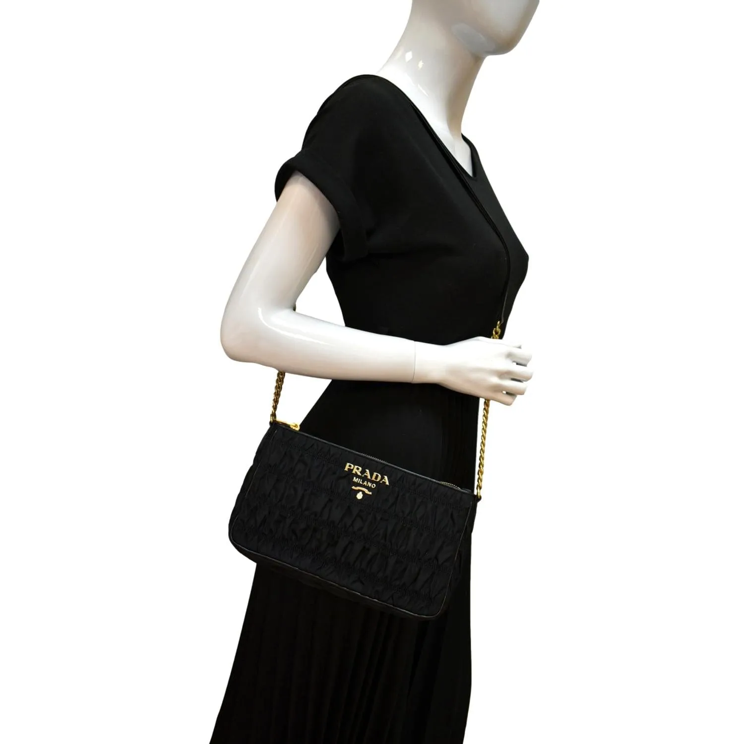 PRADA Tessuto Gaufre Nylon Shoulder Bag Black