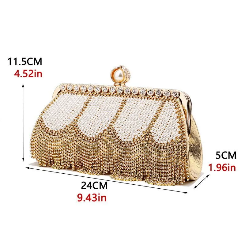 Rhinestone Tassel Evening Clutch with Handle