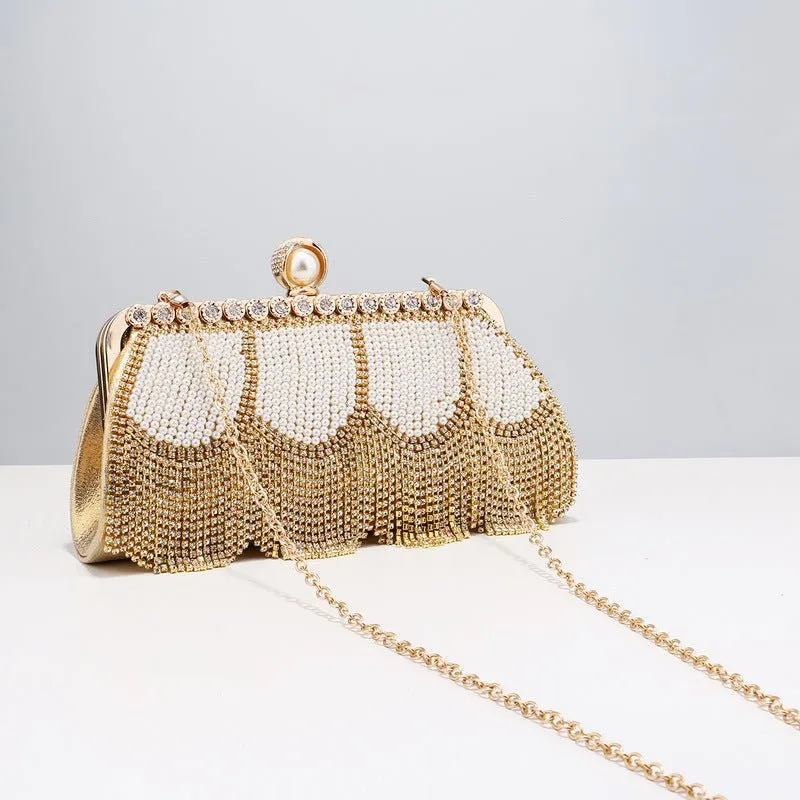 Rhinestone Tassel Evening Clutch with Handle
