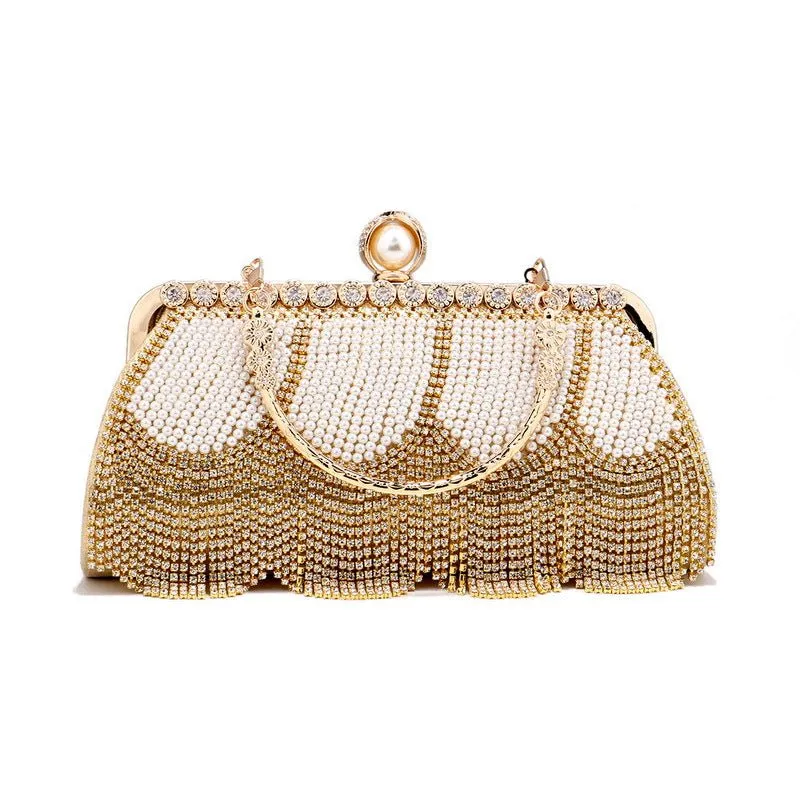 Rhinestone Tassel Evening Clutch with Handle