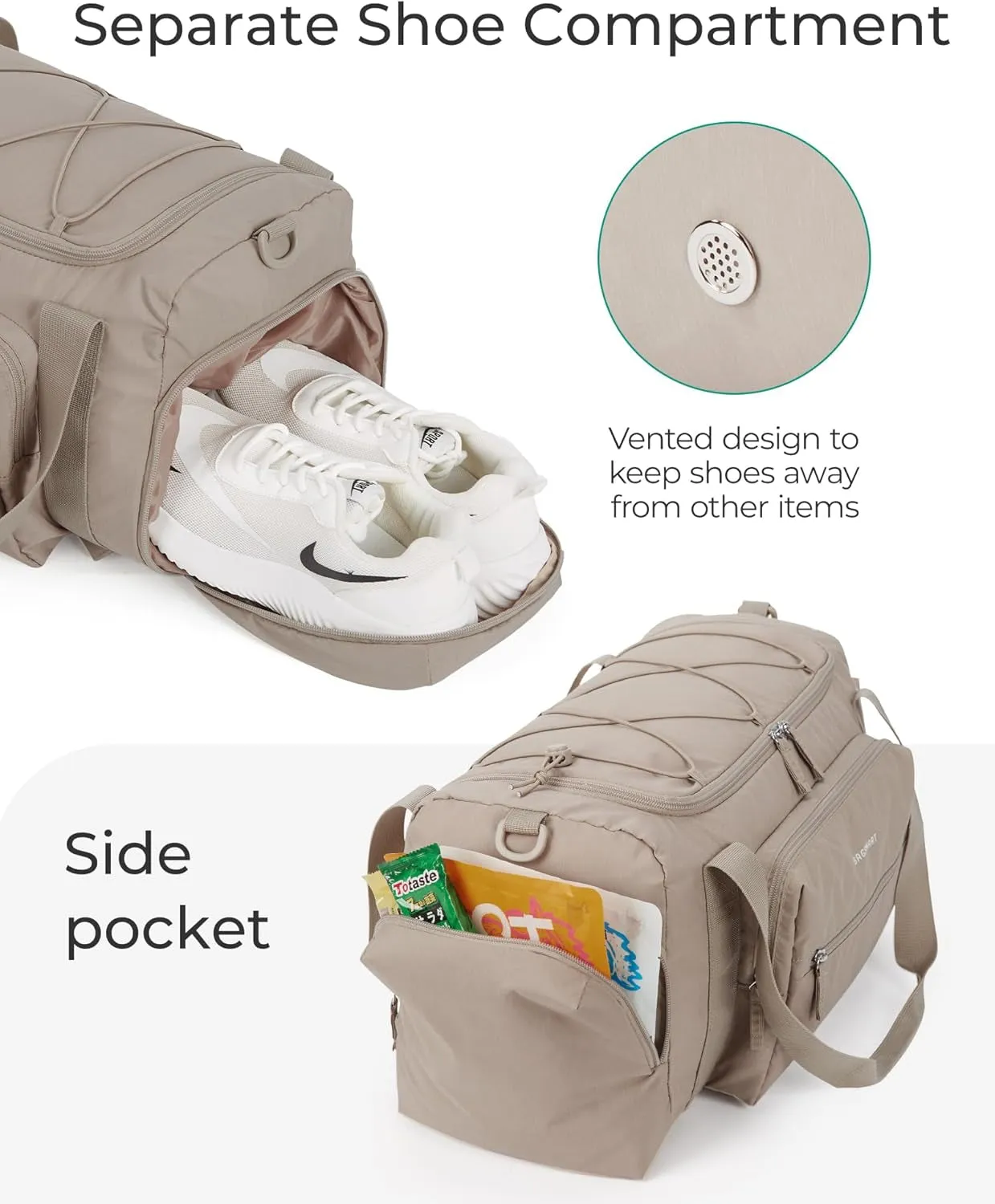 Stylish 4-in-1 TSA-Approved Shoe - Wet Lightweight & Weekender Pocket, 30L Eco-friendly technology with Duffle Water-Resistant Versatile in Bag Gym Backpack Compartment Women's Ultimate Camel