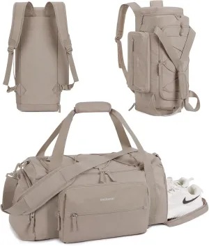Stylish 4-in-1 TSA-Approved Shoe - Wet Lightweight & Weekender Pocket, 30L Eco-friendly technology with Duffle Water-Resistant Versatile in Bag Gym Backpack Compartment Women's Ultimate Camel