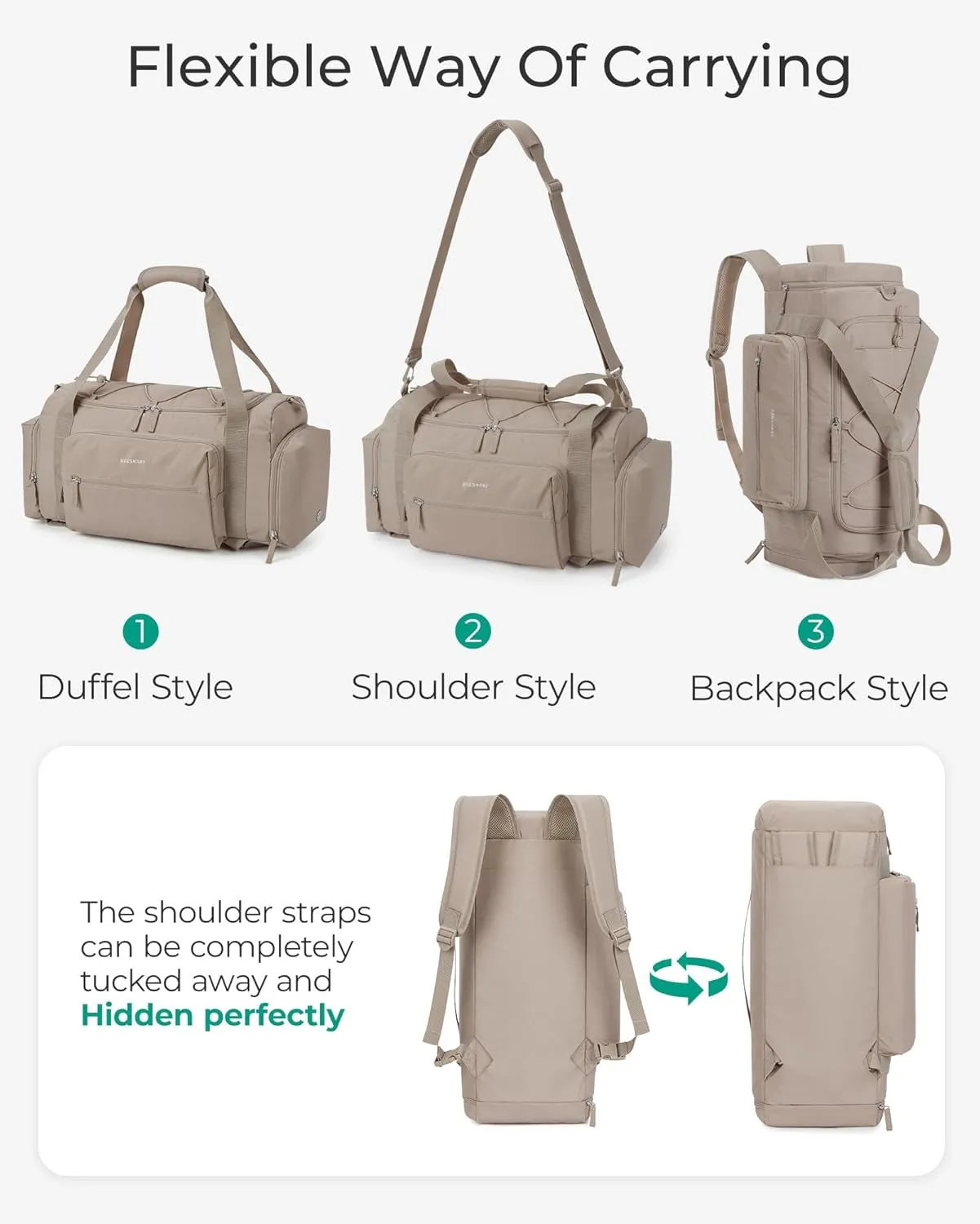 Stylish 4-in-1 TSA-Approved Shoe - Wet Lightweight & Weekender Pocket, 30L Eco-friendly technology with Duffle Water-Resistant Versatile in Bag Gym Backpack Compartment Women's Ultimate Camel