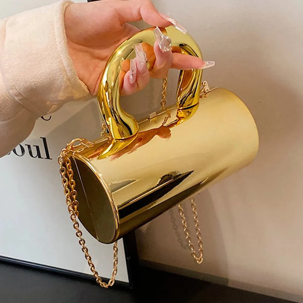 Women's Handbag Bags For Women Party Clutches Fashion Cylinder Bag Mini Evening Purse Crossbody Shoulder Bag Gold Box Clutch